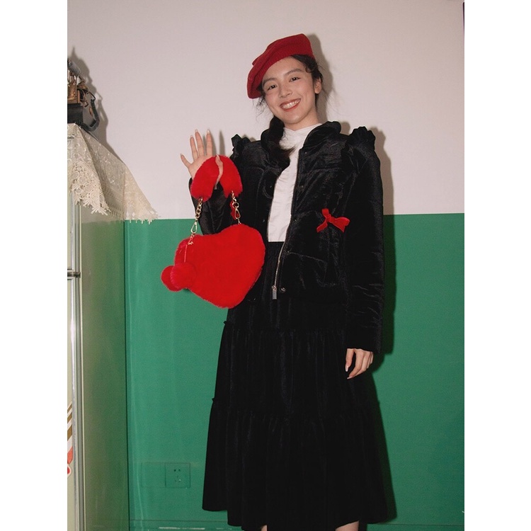 Schwarz Túi Đeo Chéo Hình Trái Tim Phối Dây Xích Phong Cách Hàn Quốc Dễ Thương Thời Trang Cho Nữ