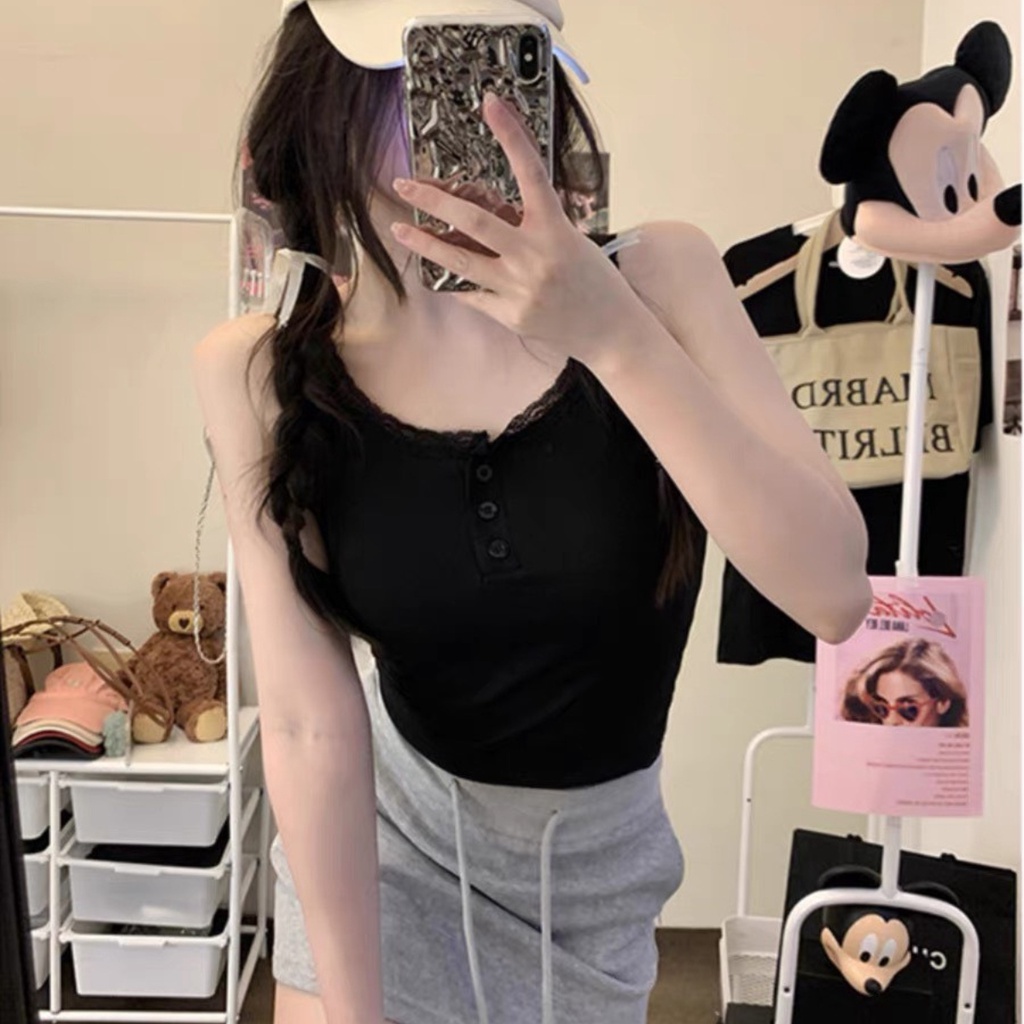 Áo 2 dây kiểu viền ren PINKSTORE29 phối cúc cổ siêu nữ tính A5876