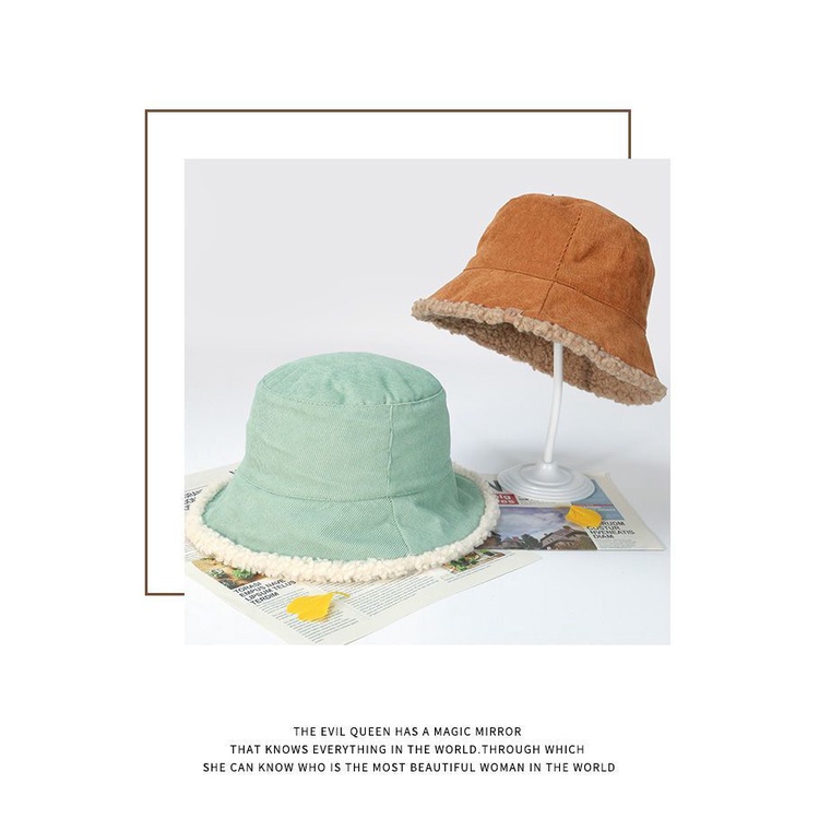 Mũ bucket Len Lông Cừu Hai Mặt Ấm Áp Thời Trang Thu Đông Cho Nữ