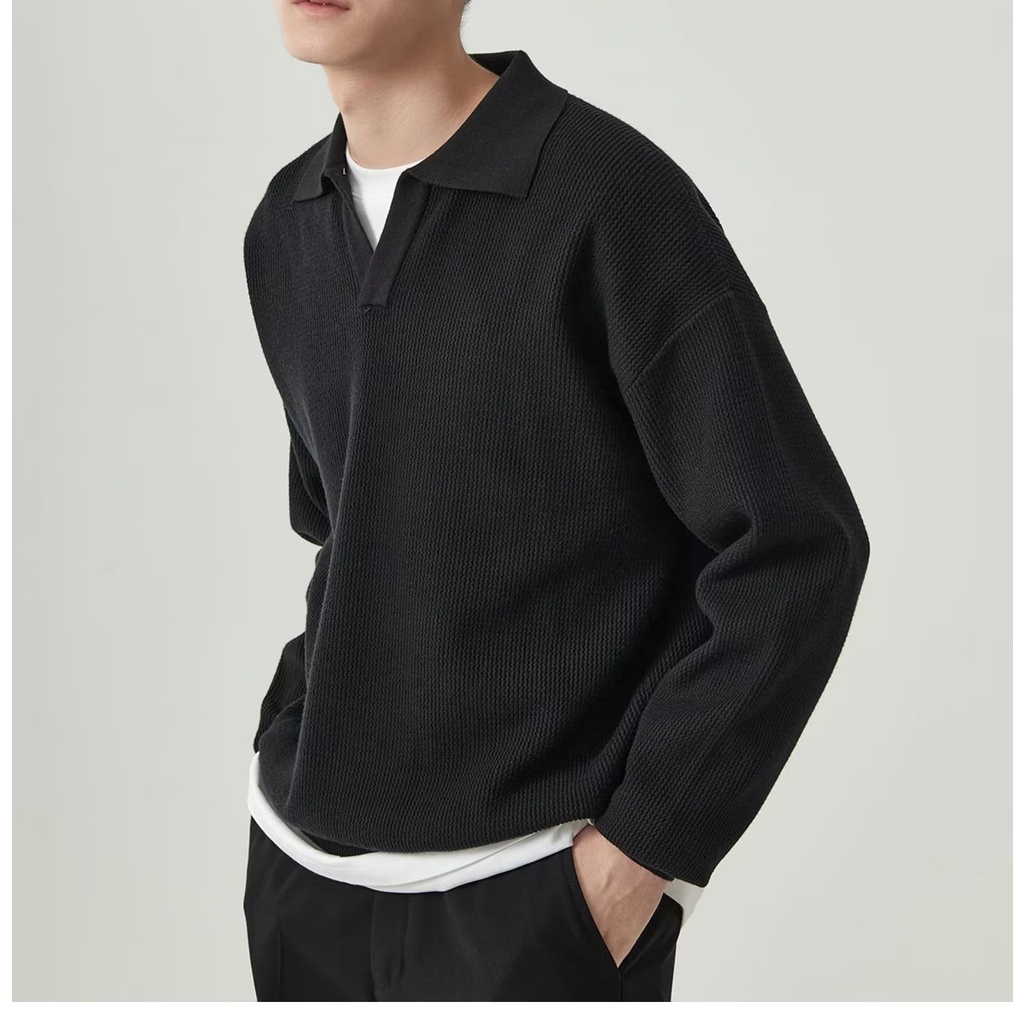 Áo sweater Cổ polo Dáng Rộng Thời Trang Xuân Thu Cao Cấp Cho Nam