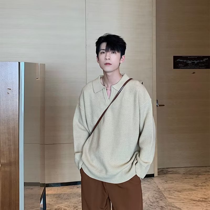Áo sweater Cổ polo Dáng Rộng Thời Trang Xuân Thu Cao Cấp Cho Nam