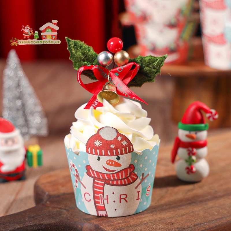 Newandrain 2024 Bánh cupcake muffin Chịu Nhiệt Cao Trang Trí Giáng Sinh Đẹp Mắt