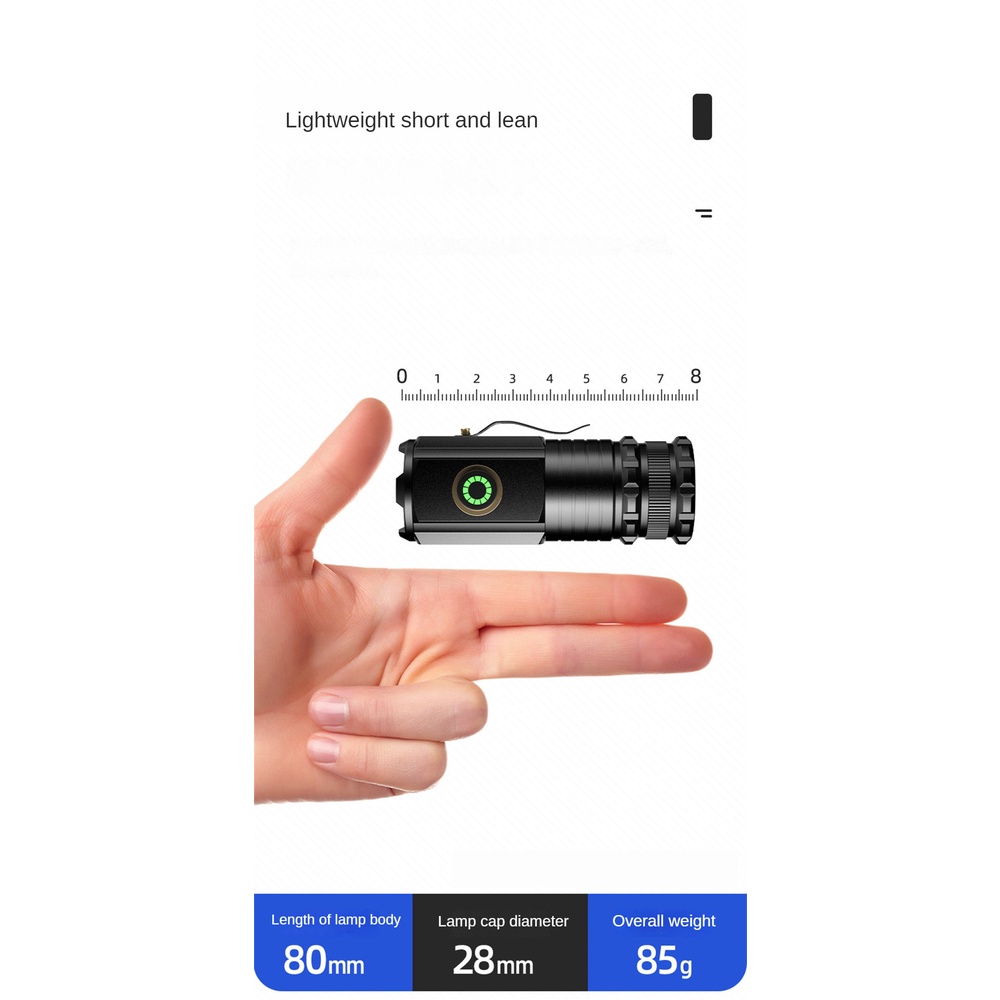 Ánh sáng mạnh Đèn pin bắn xa Siêu sáng Mini cầm tay Đèn pin cầm tay cắm trại ngoài trời Đèn nắp đa chức năng