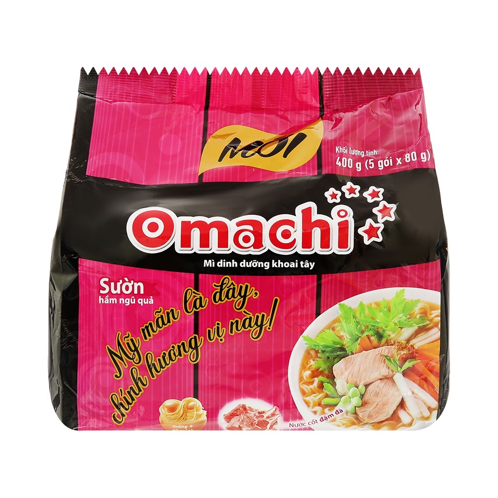 Lốc 5 gói mì khoai tây Omachi sườn hầm ngũ quả 80g