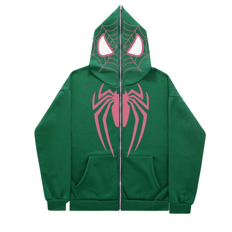 Áo Khoác hoodie Có Khóa Kéo In Hình Nhện Phong Cách Hiphop Thời Trang Đường Phố Mới 2023