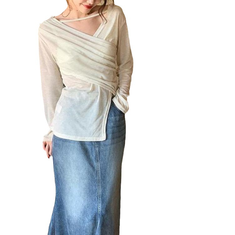 Áo sweater Cổ Chữ v Tay Dài Màu Trơn Phong Cách Pháp Thời Trang Mùa Hè Cho Nữ