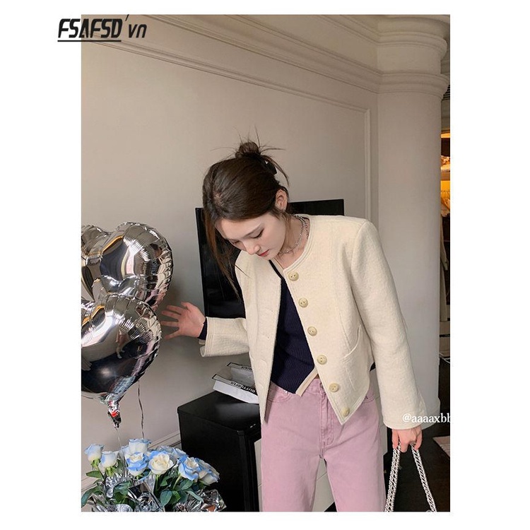 Áo Khoác Dệt Kim Ngắn Màu Trắng Phong Cách Mới Mùa Thu 2023 gv0h