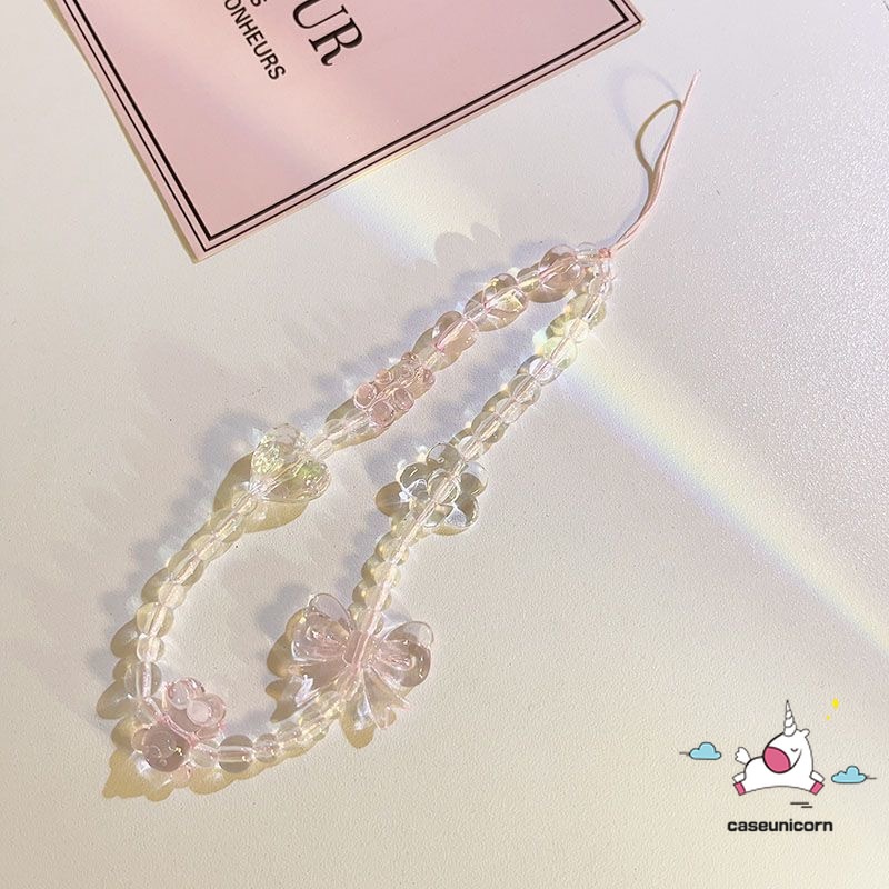 Dễ Thương Dây Đeo Điện Thoại Trong Suốt Đính Hạt Hình Chú Gấu Đáng Yêu