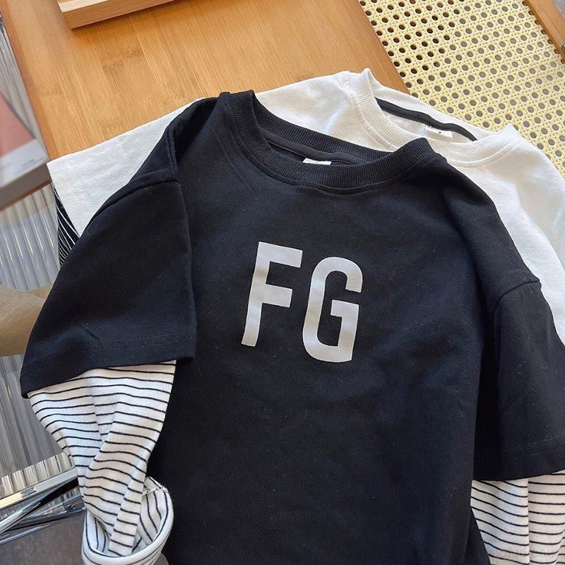 Áo Thun cotton Giả Hai Lớp Tay Dài Màu Trơn In Chữ Thời Trang Mùa Thu Hàng Mới Dành Cho Trẻ Em