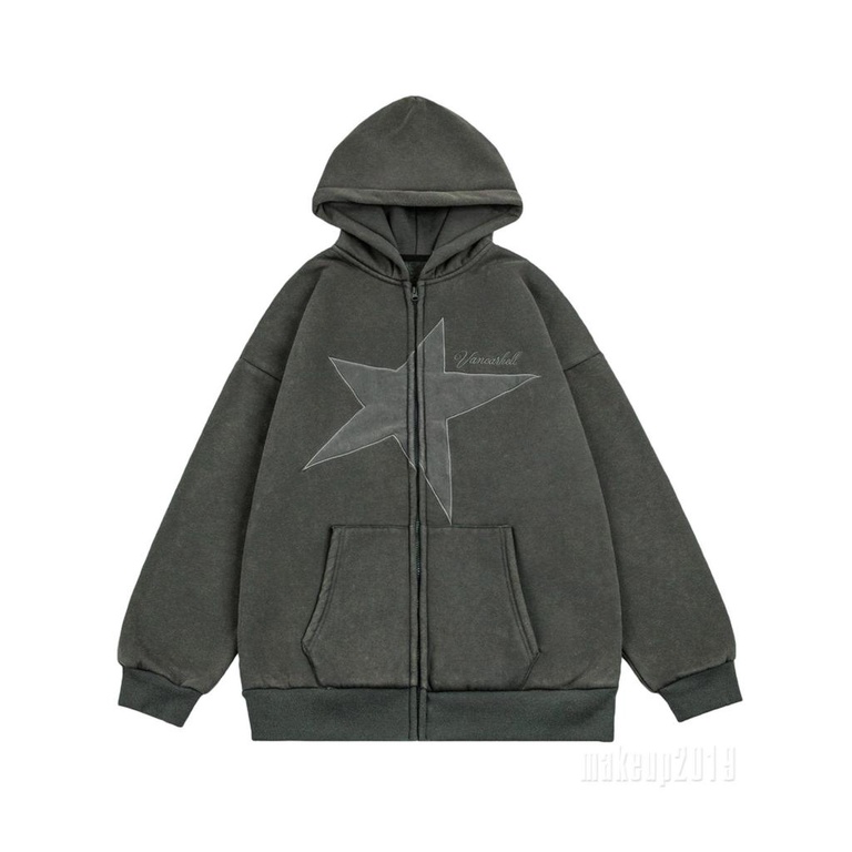 Mu-y2k Áo Hoodie In Hình Ngôi Sao Có Khóa Kéo Cổ Điển Cho Nữ