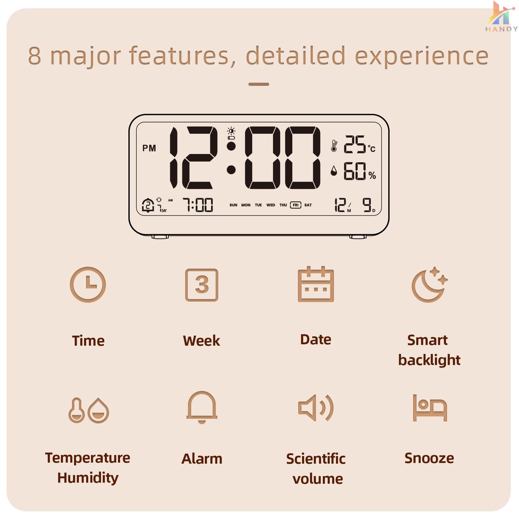 Đồng Hồ Báo Thức Kỹ Thuật Số 8001-en Màn Hình led Hiển Thị Nhiệt Độ Và Độ Ẩm Đa Năng 12 / 24h Có Báo Thức Kép