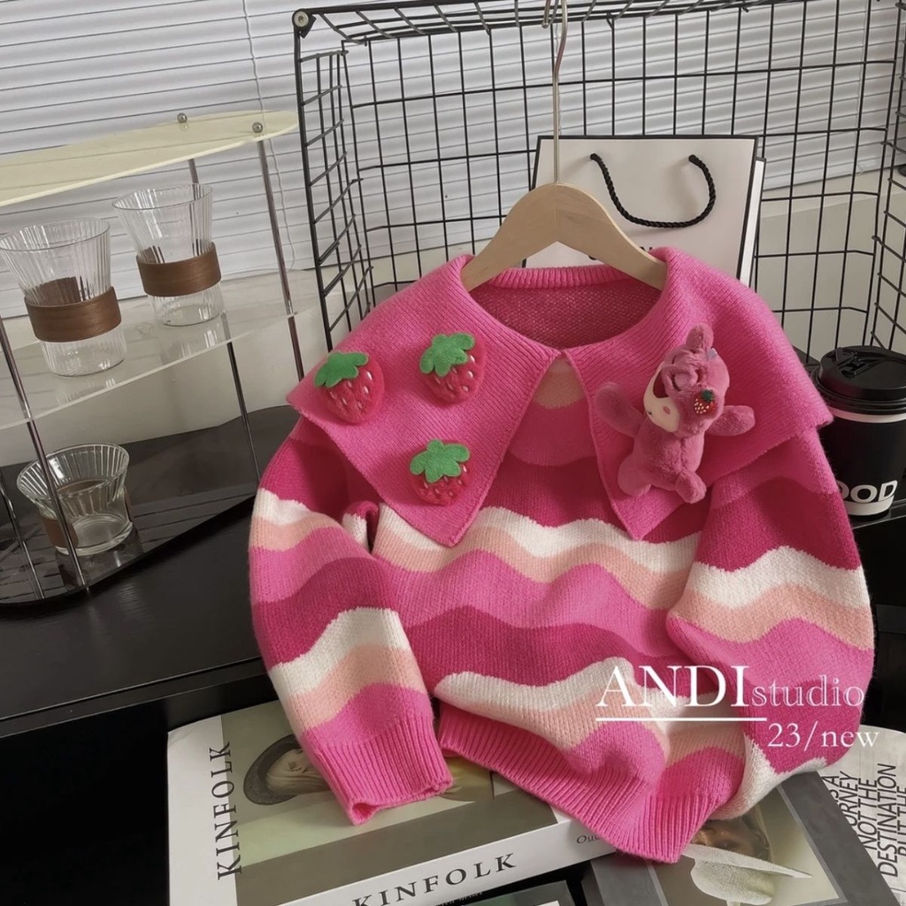 Áo sweater Cổ Búp Bê Hoạt Hình Gấu tok tok Phong Cách Phương Tây Thời Trang Thu Đông Dành Cho Bé Gái Bán Chạy Không Đổ Dầu