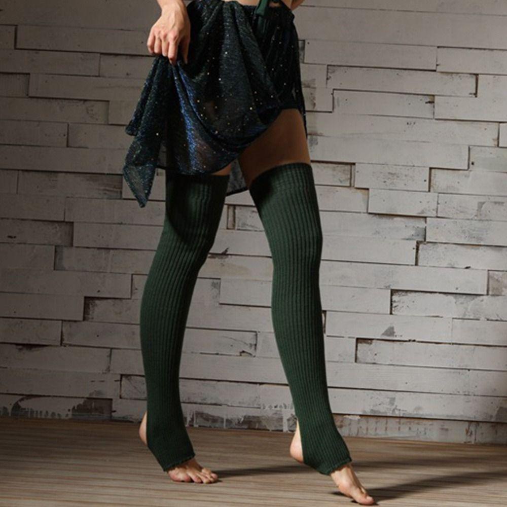 1 Đôi Tất Dệt Kim Giữ Ấm Chân Dài Qua Gối Màu Trơn Mùa Thu Đông Cho Nữ