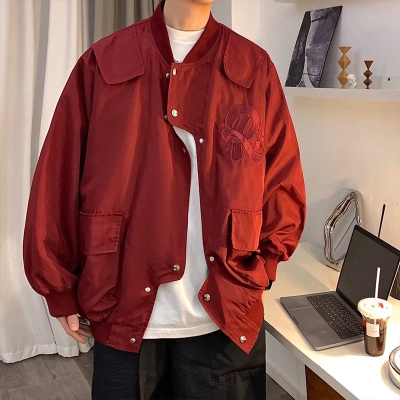 PaulWeekend Áo Khoác Bóng Chày Cao Cấp Thêu Họa Tiết Phong Cách Hồng Kông Thời Trang Mùa Thu Cao Cấp Cho Nam