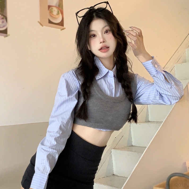 Áo Croptop Dệt Kim Không Tay Màu Sắc Đơn Giản Cho Nữ