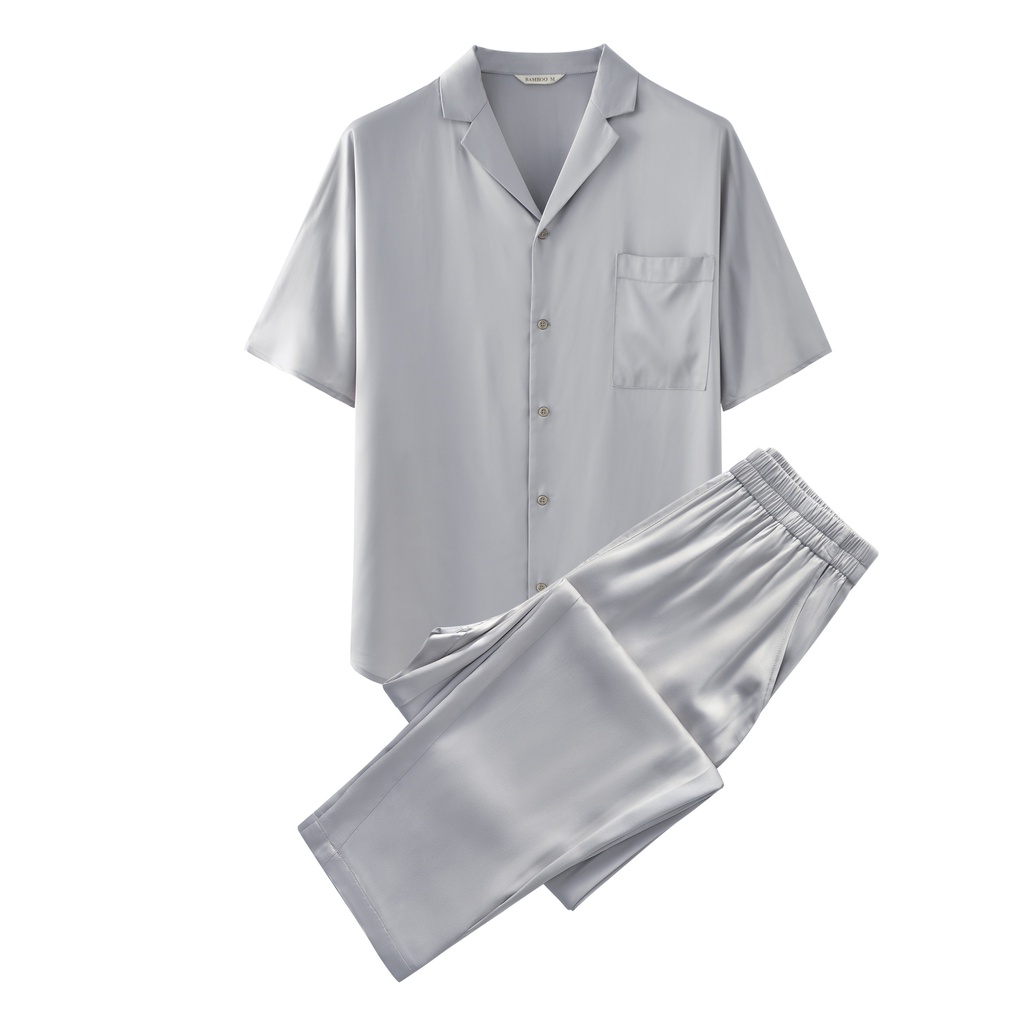 Bộ Đồ Ngủ Bằng Sợi Tre Tay Ngắn Màu Trơn Phong Cách Nhật Bản Thời Trang Mùa Hè Cho Cặp Đôi