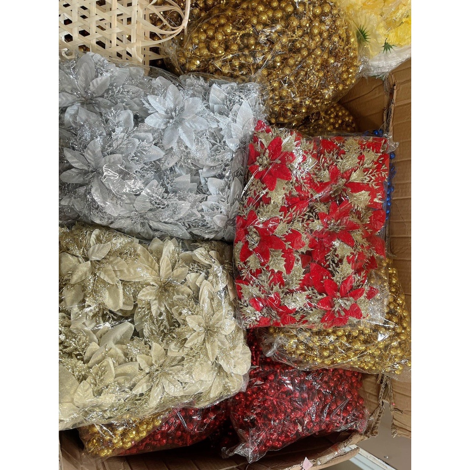 Bông hoa trạng nguyên size to 14cm, Cành sung, nguyên liệu Trang trí tháp bánh, nước trang trí tết, noel giáng sinh