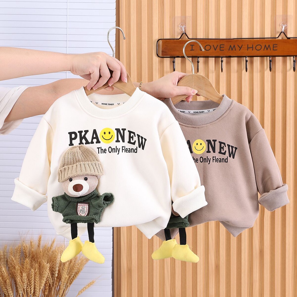 Áo Nỉ Dài Tay Cổ Tròn Thiết Kế Dày Dặn Thời Trang Mùa Thu Đông Dành Cho Bé Trai Và Bé Gái