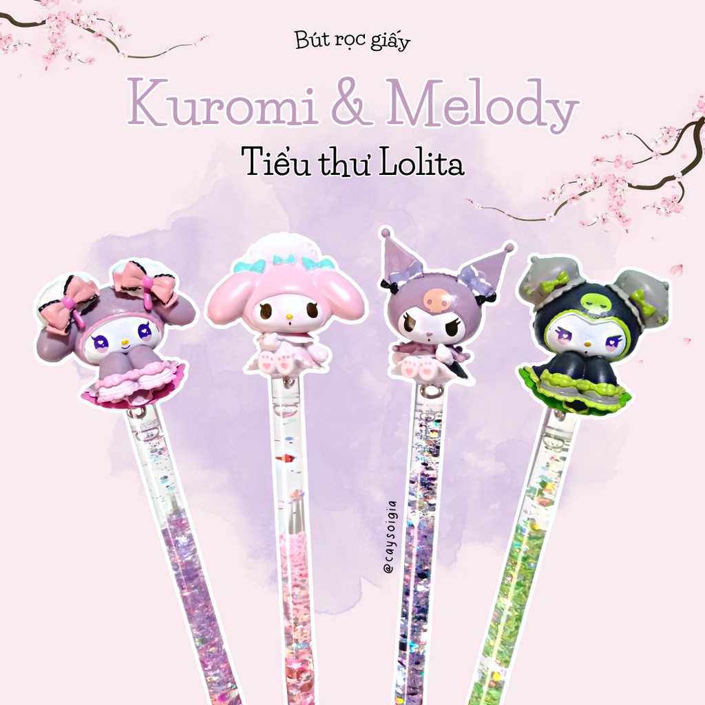S146 - Bút dao rọc giấy gel kim tuyến thỏ Kuromi và Melody tiểu thư Lolita dễ thương unbox đơn hàng, cắt sticker washi