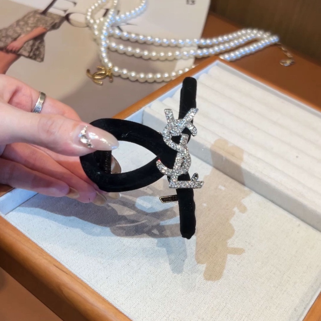 Kẹp Tóc Nhung Đen Đính Kim Cương Giả Lấp Lánh Phong Cách retro Pháp 2023