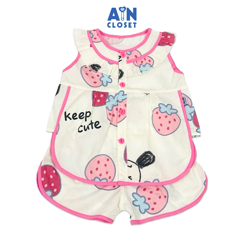 Bộ quần áo Ngắn bé gái họa tiết Dâu Keep Cute hồng cotton - AICDBGS2LXFD - AIN Closet