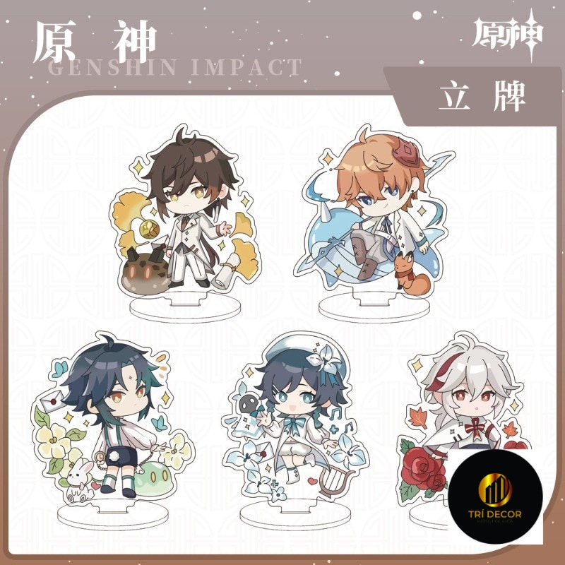 Mô hình Standee Genshin Impact Suit Q Version Zhongli Venti Xiao Tartaglia Kaedehara Kazuha Anime decor để bàn