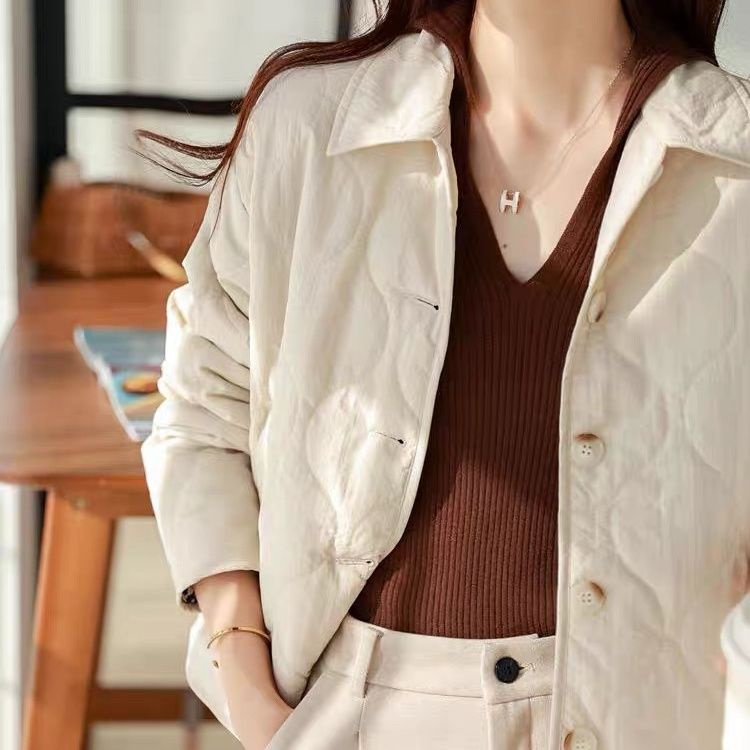 Áo Khoác Phao Đệm cotton Cổ Bẻ Dáng Ngắn Thời Trang Thu Đông Cho Nữ