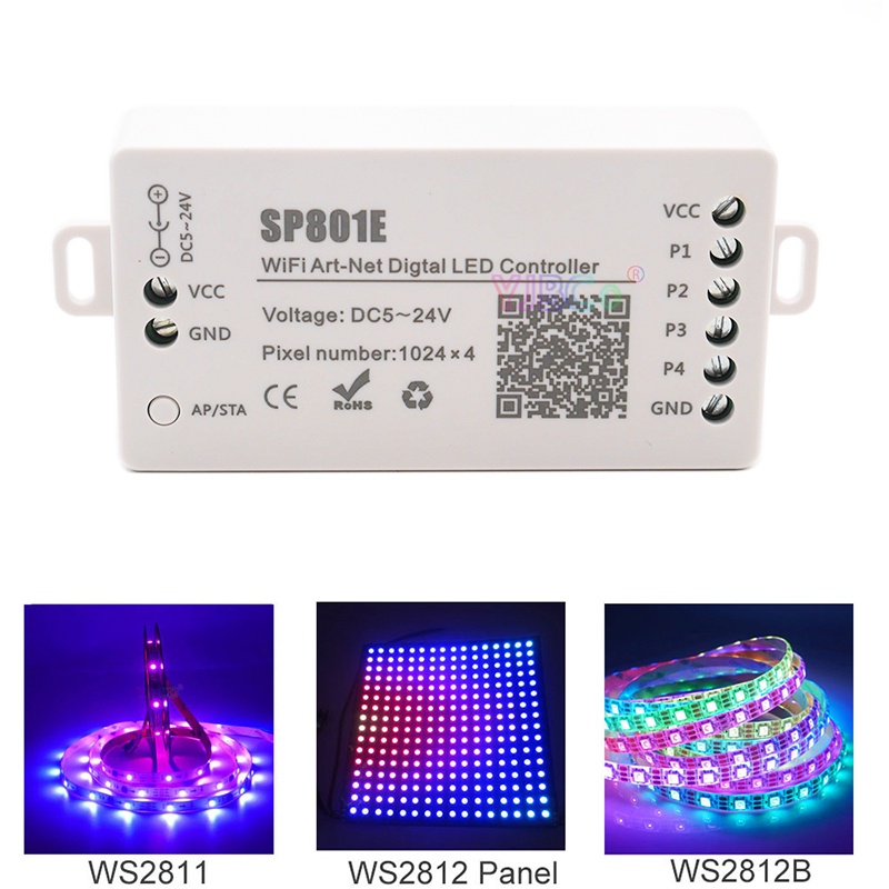 Bảng Mạch Điều Khiển Đèn led Kết Nối wifi sp801e 5-24v ws2812b Cho ios android