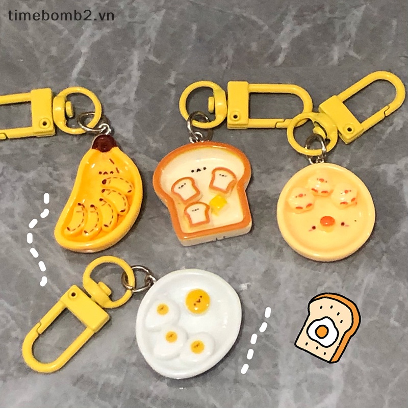 Móc Khóa Trang Trí Ba Lô / Túi Xách Hình Bánh Mì Trứng / Chuối Hoạt Hình Sáng Tạo Dễ Thương ~