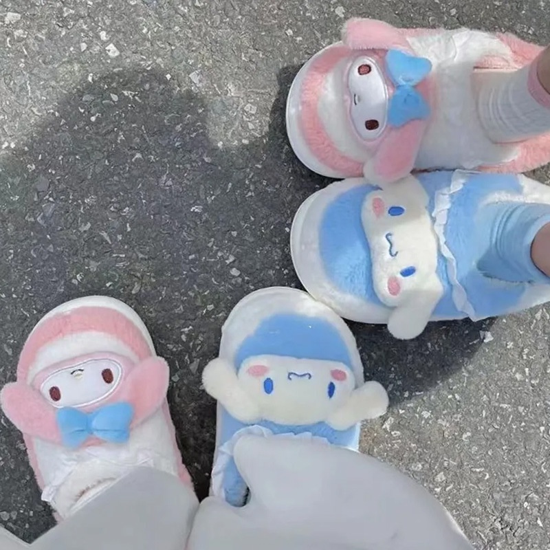 Kuromi dép bông dày-chốt nữ trong nhà dễ thương mùa đông ấm áp dày hoạt hình dép lông thú