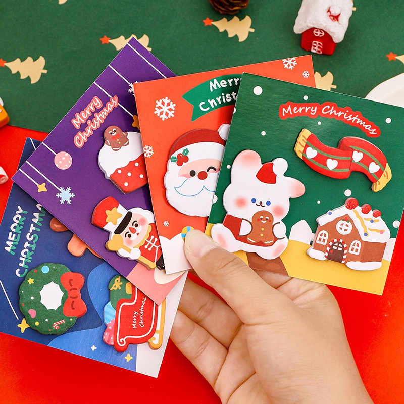 Hoạt Hình Giấy Dán Ghi Chú Tự Dính Họa Tiết Giáng Sinh / Ông Già Noel & Cây Thông Điệp / Người Tuyết Dễ Thương