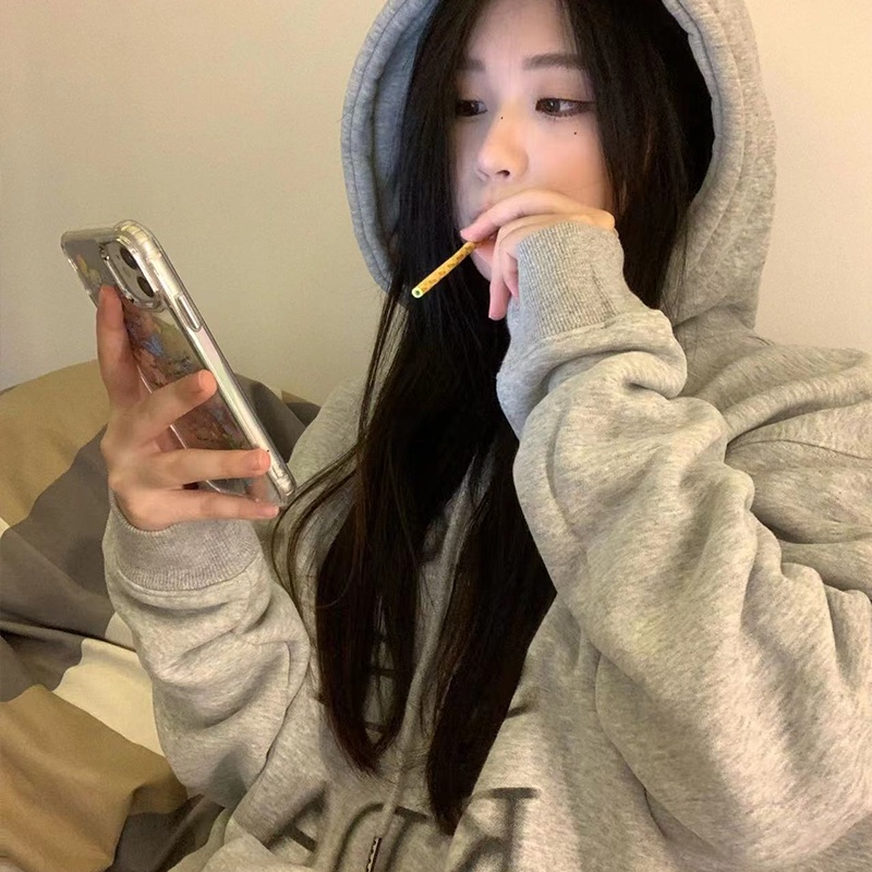 Zhu Xia Áo Hoodie Nữ Tay Dài In Chữ Phong Cách retro