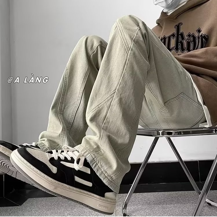 Maychao Quần Jean Ống Loe Ôm Dáng Nhuộm Màu Vàng Thời Trang Đường Phố Cao Cấp Cho Nam