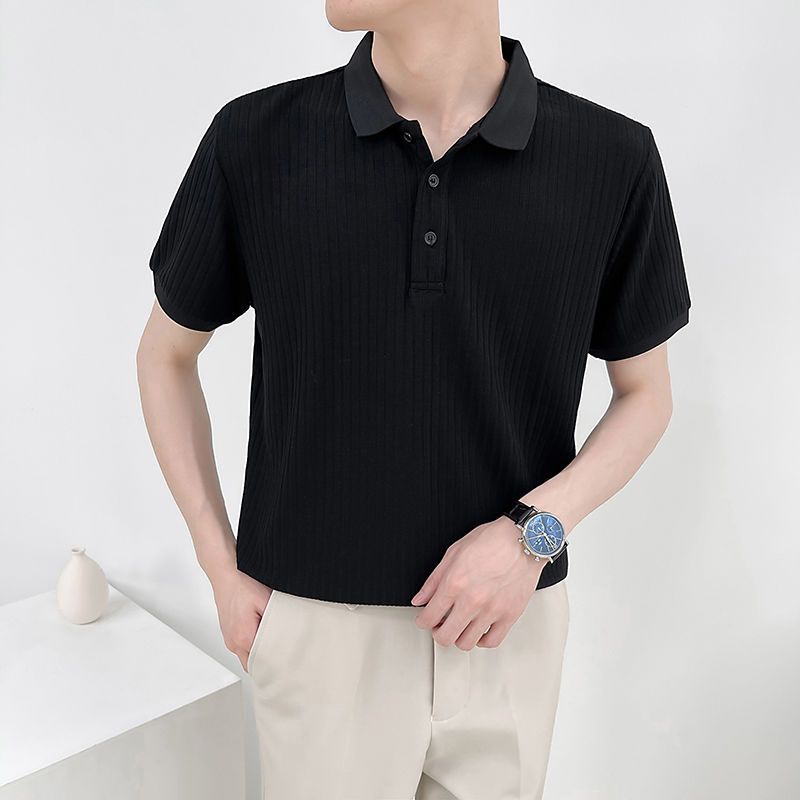 Áo Thun polo Vải Lụa Lạnh Màu Sắc Đơn Giản Cho Nam