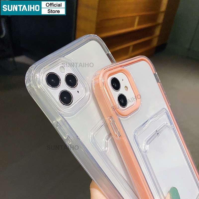 Suntaiho Ốp Điện Thoại Silicon tpu Mềm Trong Suốt Siêu Mỏng Có Ngăn Đựng Thẻ Cho iphone 15 14 12 13 11 pro max ip 7 8plus x xs xr xs max