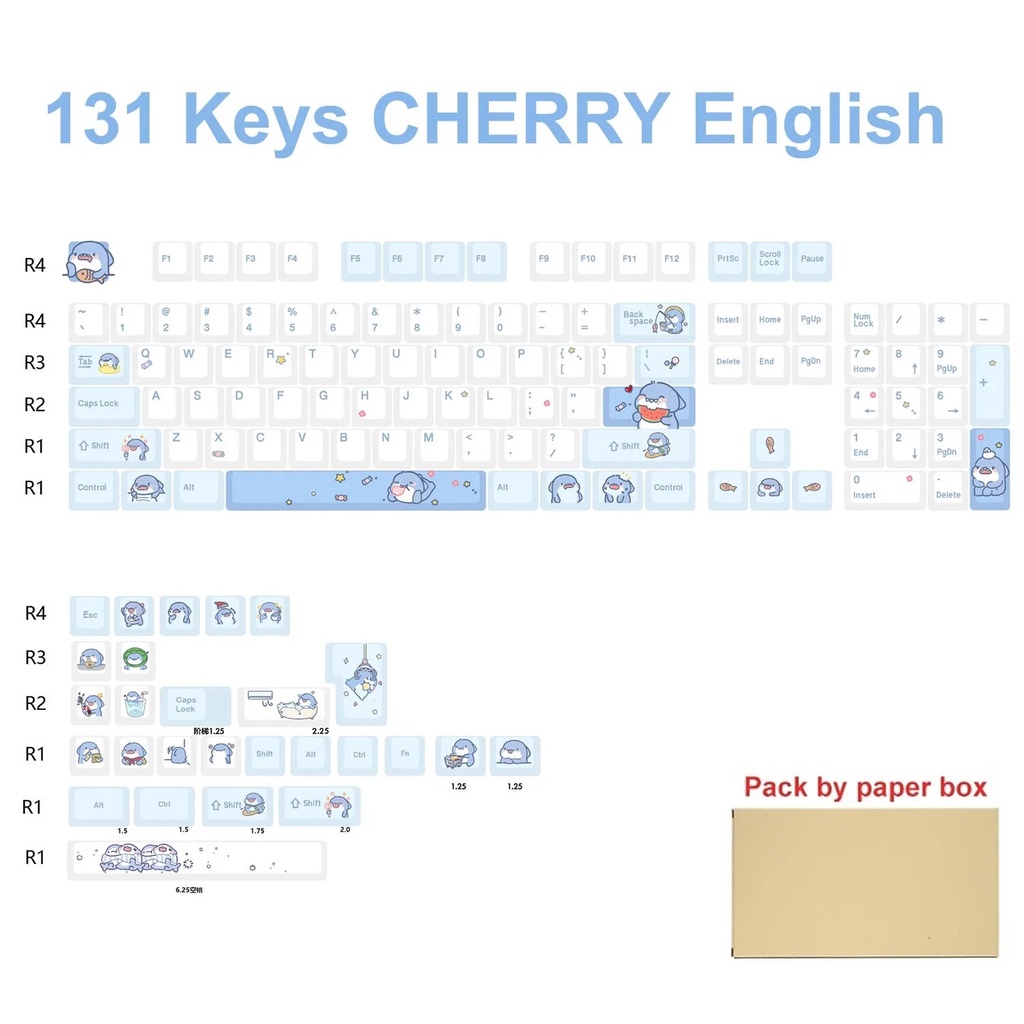 Bàn Phím Cơ oem 131 Phím Hình Cá Mập Màu Xanh Dương Sữa Dễ Thương