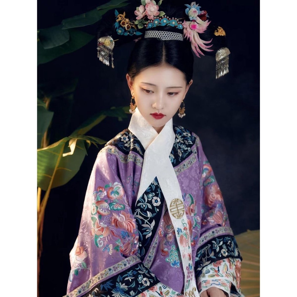 Original Hanfu women's autumn new Qing dynasty ancient costume plaid dress large-breasted gown cheongsam for women