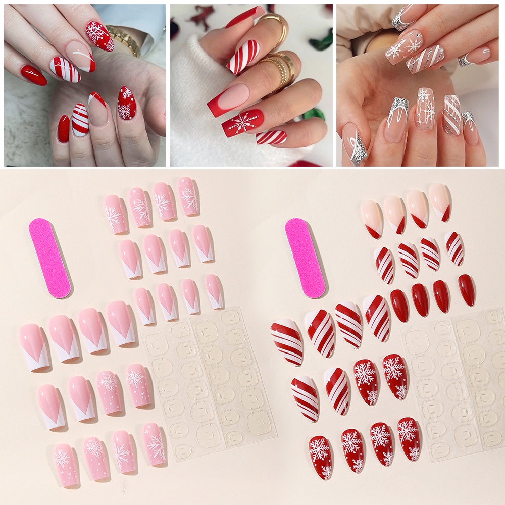 Bộ 24 Móng Tay Giả Trang Trí Giáng Sinh