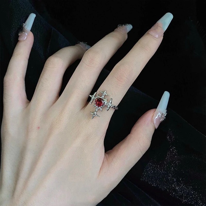 Nhẫn Hở Hình Trái Tim Đính Đá Phong Cách gothic Thời Trang Cho Nữ y2k