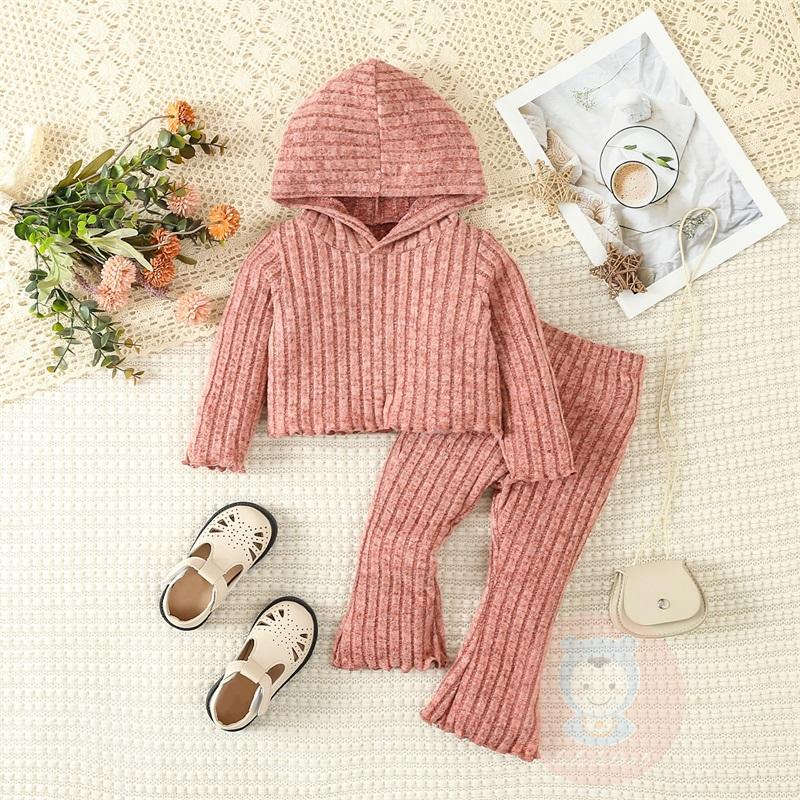 Bộ Áo Hoodie Dài Tay + Quần Ống Loe Màu Trơn laa6-Giày Cho Bé Gái