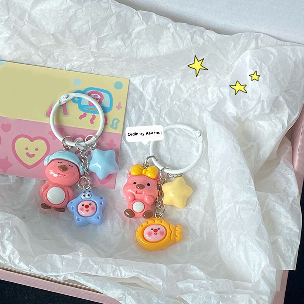 Loopy_vòng Móc Chìa Khóa Bằng Thép Không Gỉ Mịn Màng Họa Tiết Ngôi Sao Hoạt Hình Dễ Thương Nhẹ Nhàng Lên Màu Nhanh