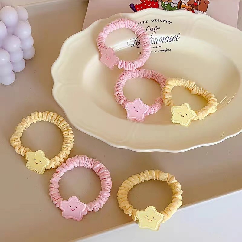 Dây Buộc Tóc Hình Tròn Nhỏ Họa Tiết Ngôi Sao Cười Dễ Thương Phong Cách Hàn Quốc
