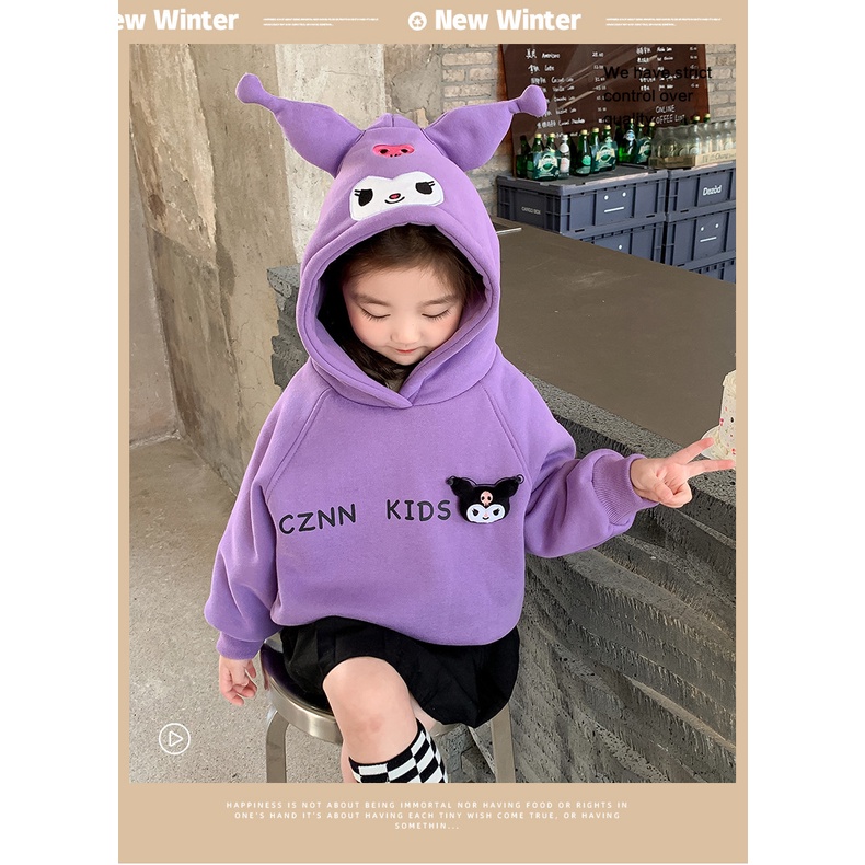 Áo Nỉ Hoodie In Hình Hoạt Hình Phong Cách kuromi Thời Trang Thu Đông Dành Cho Bé Gái