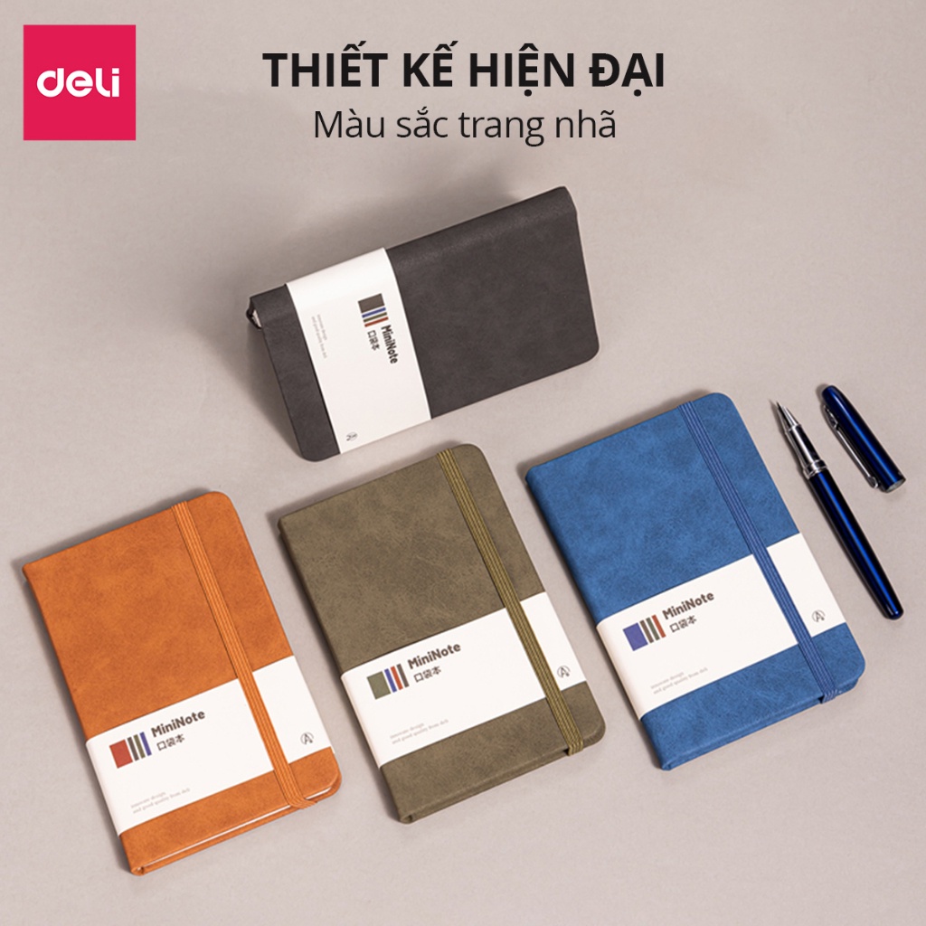 Sổ Tay Bìa Da Kẻ Ngang Mini A6 Cao Cấp Deli - 192 Trang 80gsm, Chống Nước - Ghi Chép, Takenote, Làm Quà Tặng Nhật Kí