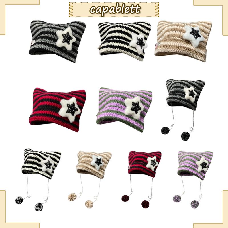 Mũ Len beanie Đính Tai Mèo Phong Cách gothic harajuku y2k