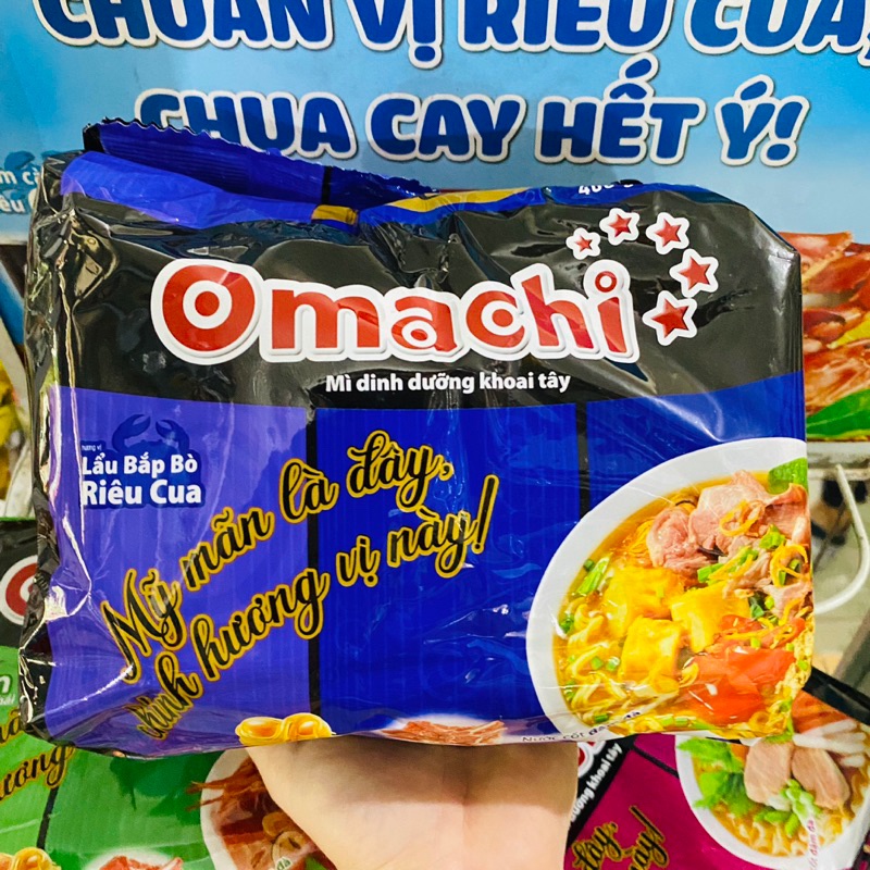 Bịch 5 Gói Mì Tôm Omachi Xốt Bò Hầm, Sườn Hầm, Spaghetti, Tôm chua cay 80g