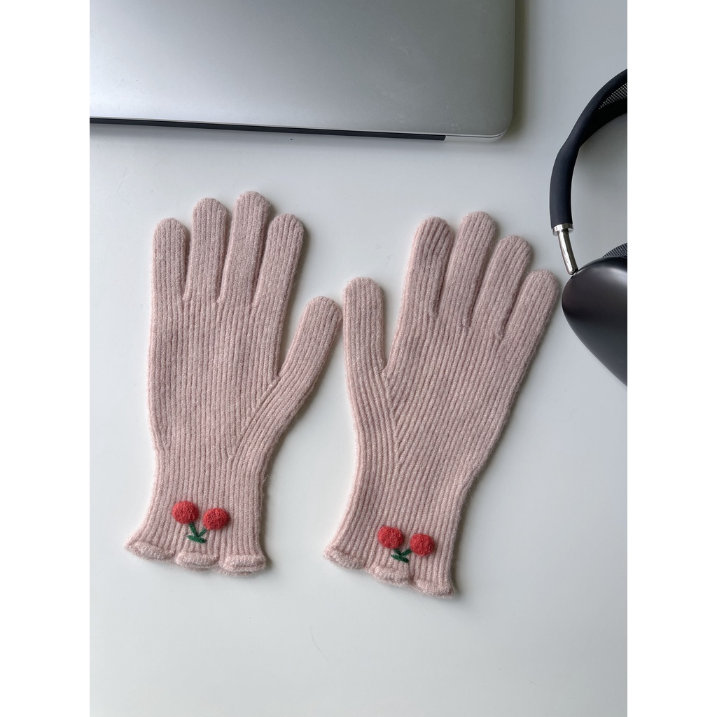 Găng Tay Len Dệt Kim Hở Ngón Màu Trơn Giữ Ấm Mùa Thu Đông Phiên Bản Hàn Quốc Có Thể Chạm Màn Hình Cảm Ứng Dành