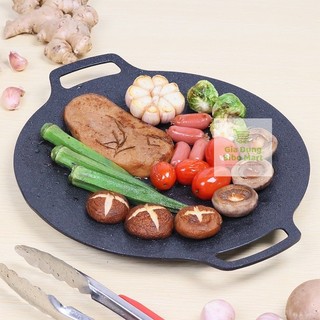 Chảo đá nướng, chảo gang Hàn Quốc size 34cm,BBQ chống dính, Chảo đá nướng Ecoramic vân đá - Gia Dụng Bibo Mart