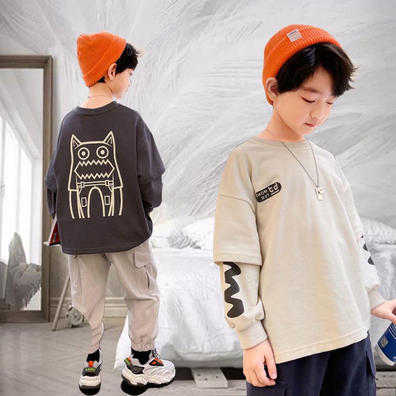 Áo Thun cotton Giả Hai Lớp Tay Dài Dáng Rộng Thời Trang Thu Đông Hàng Mới 2023 Dành Cho Bạn Trai