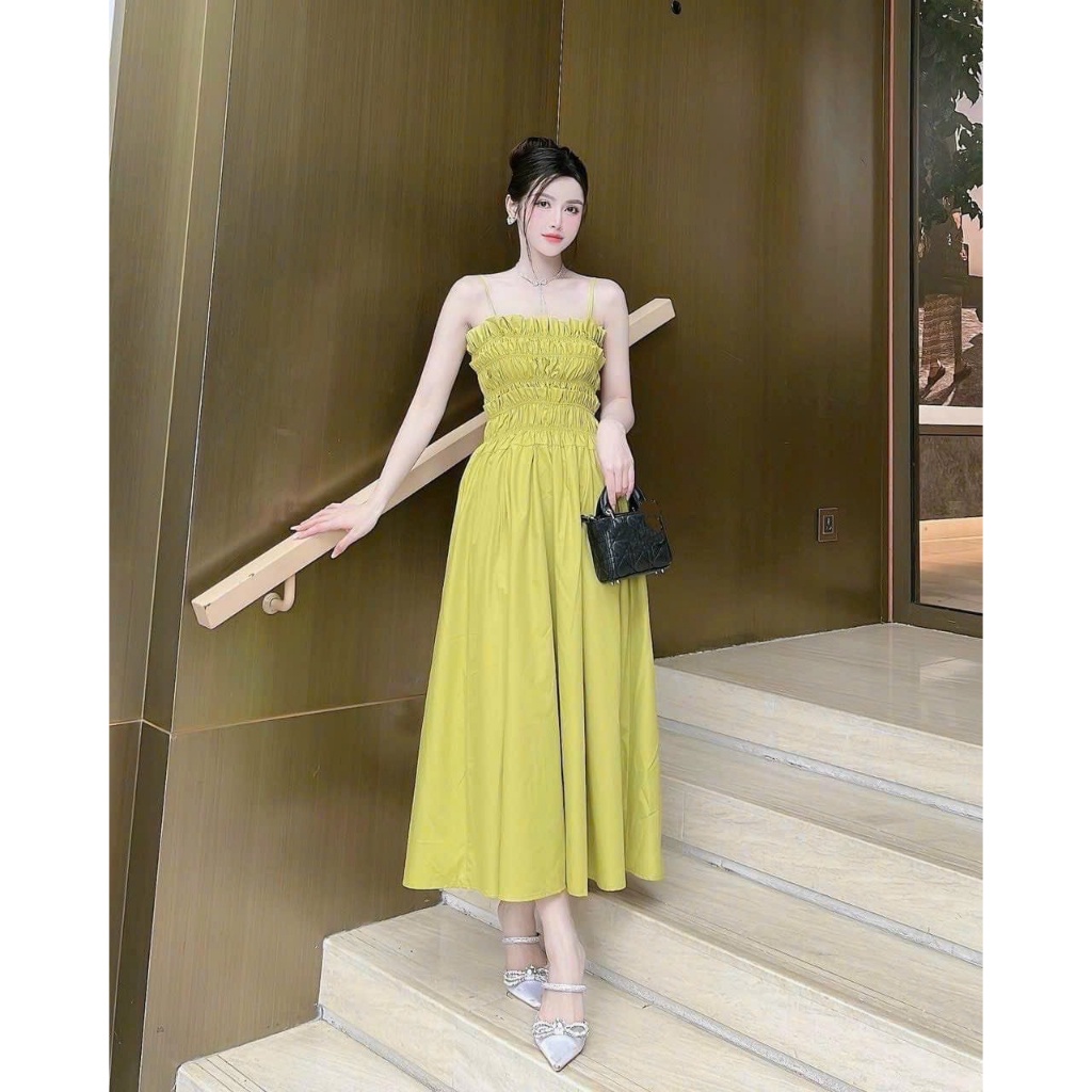 ĐẦM 2 DÂY DÁNG XÒE CHẠY MOCKING PHỐI NƠ SAU SIÊU XINH CHO NÀNG ĐI TIỆC, ĐI CHƠI